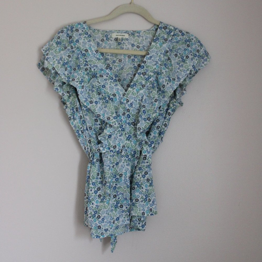 Max Studio Floral Tie Blouse